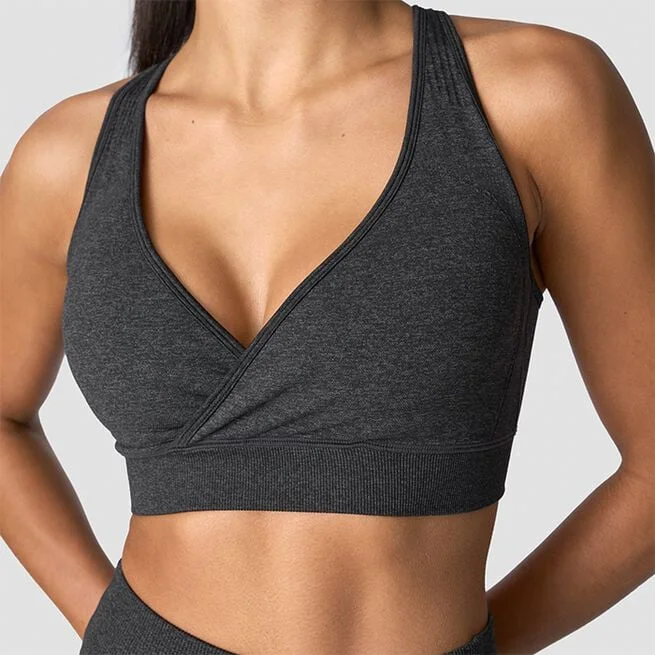 Мягкий бесшовный регулируемый спортивный бюстгальтер серый