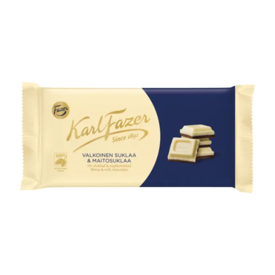 Шоколадная плитка Fazer 131г белый и молочный шоколад