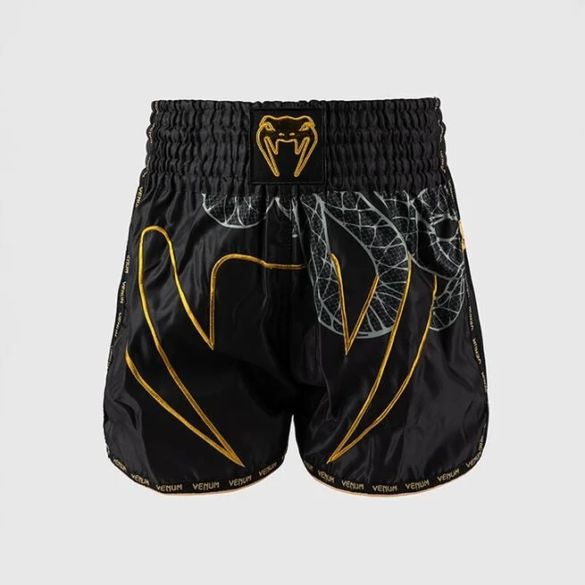 Шорты Serpenti для тайского бокса черный, серебристый, золотой