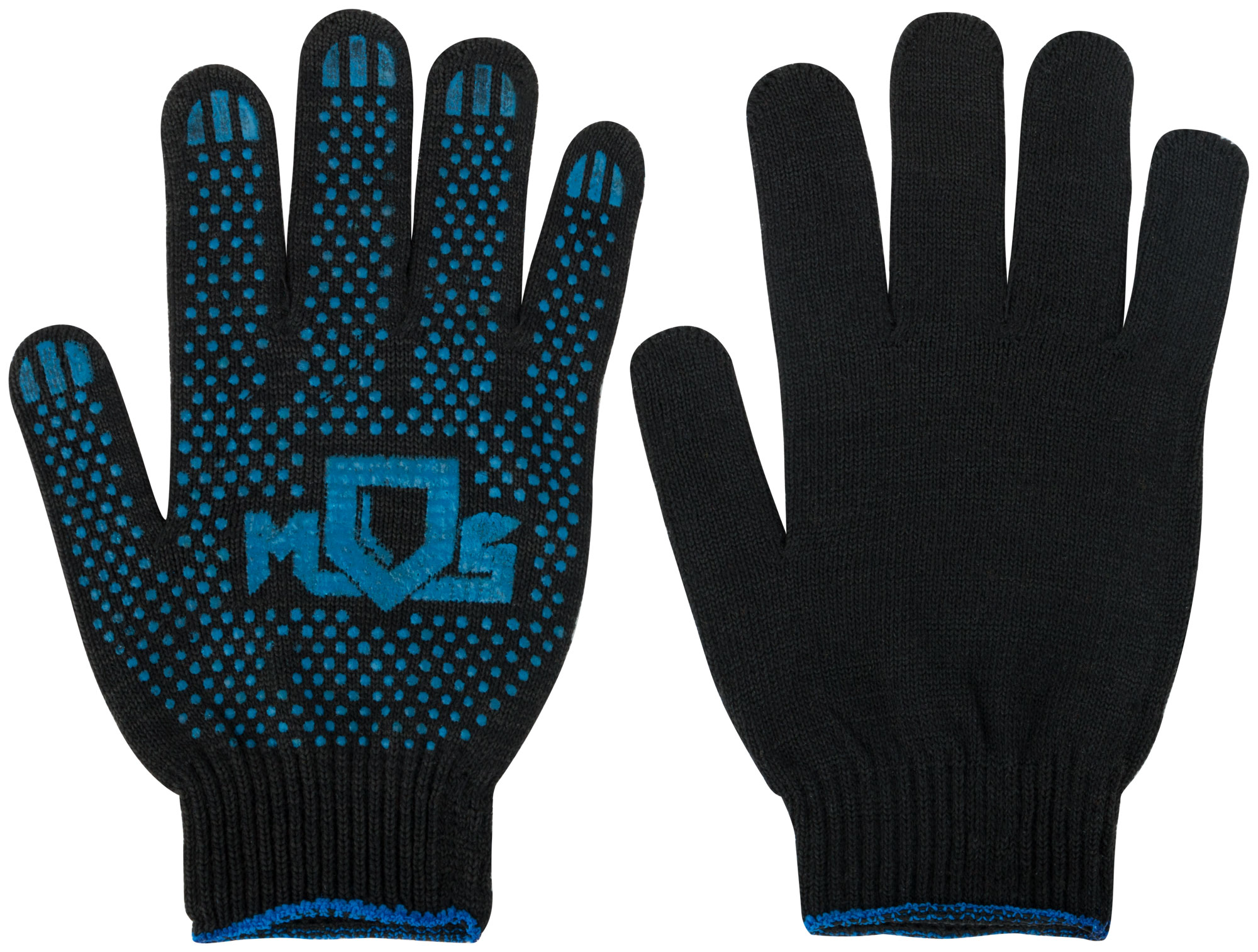 Черные вязаные перчатки х/б с ПВХ напылением