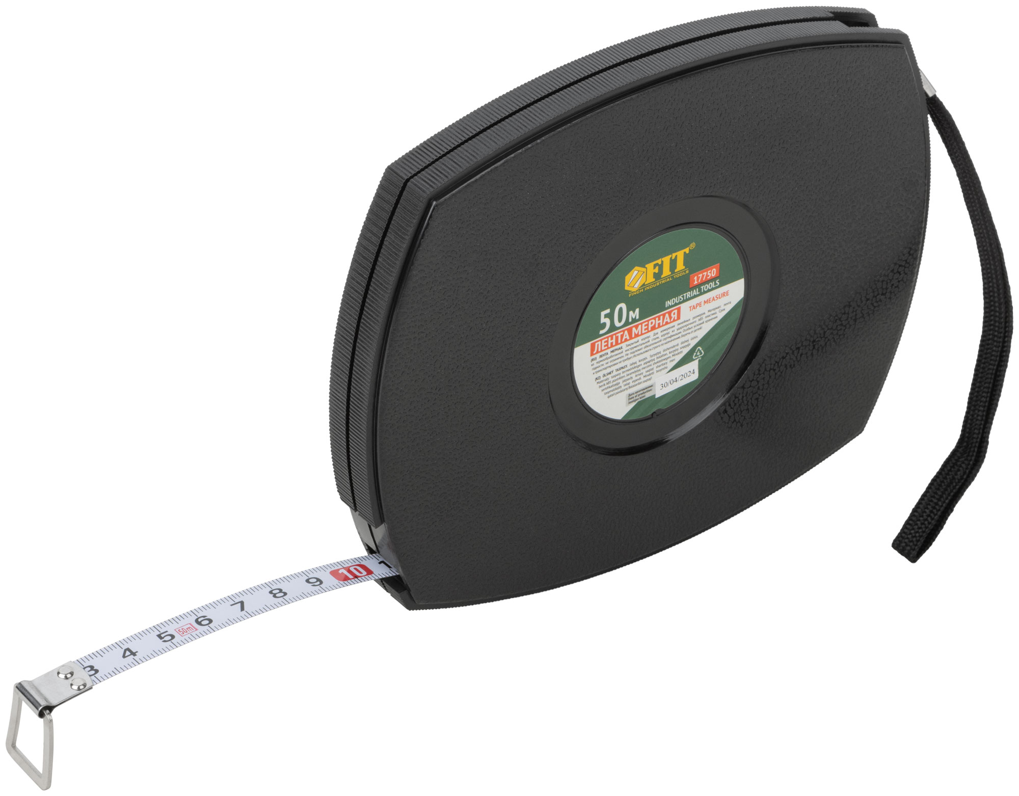 Рулетка FIT 50 м в черном пластиковом корпусе