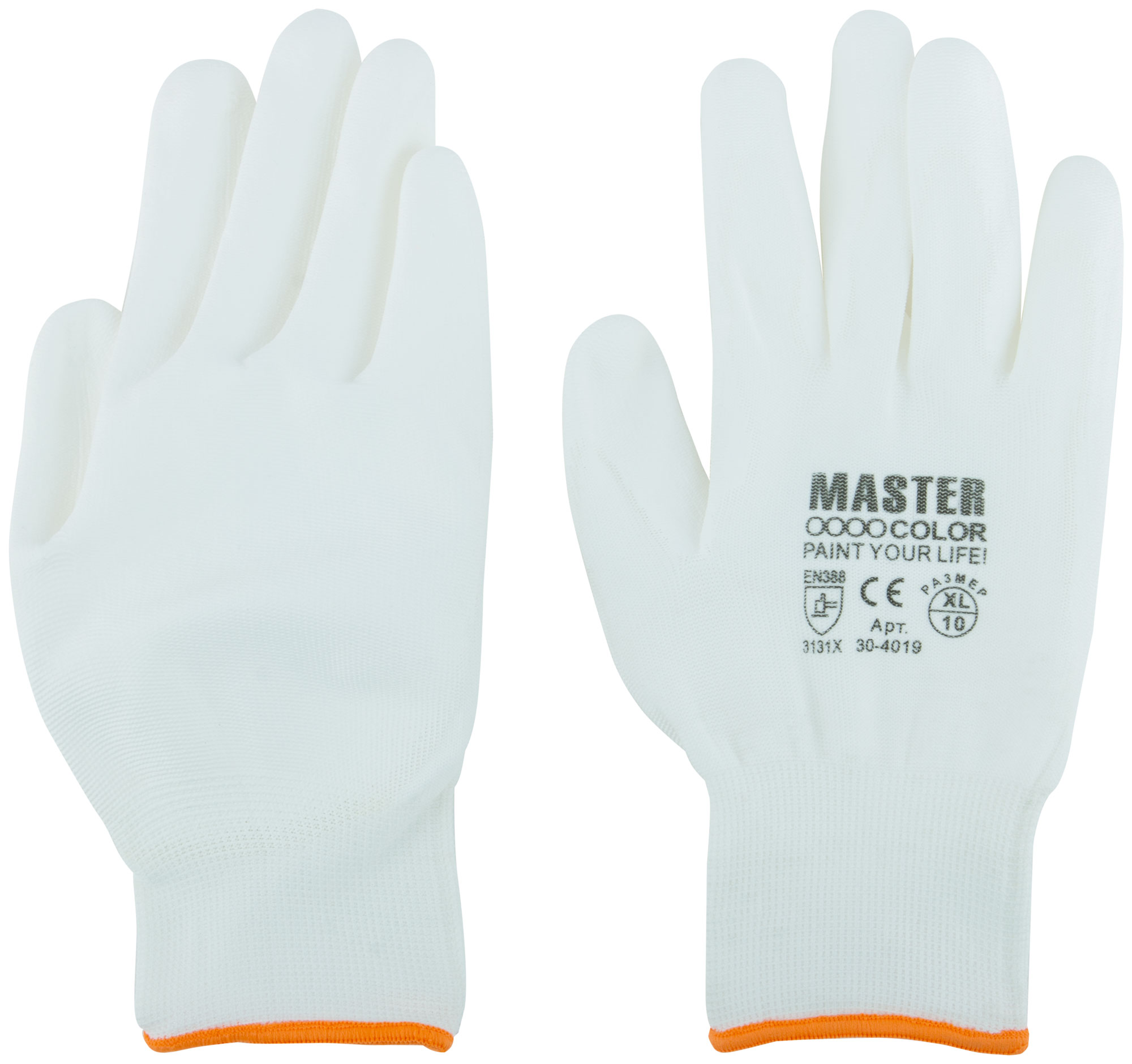 Белые перчатки из полиэстера с полиуретаном XL/10